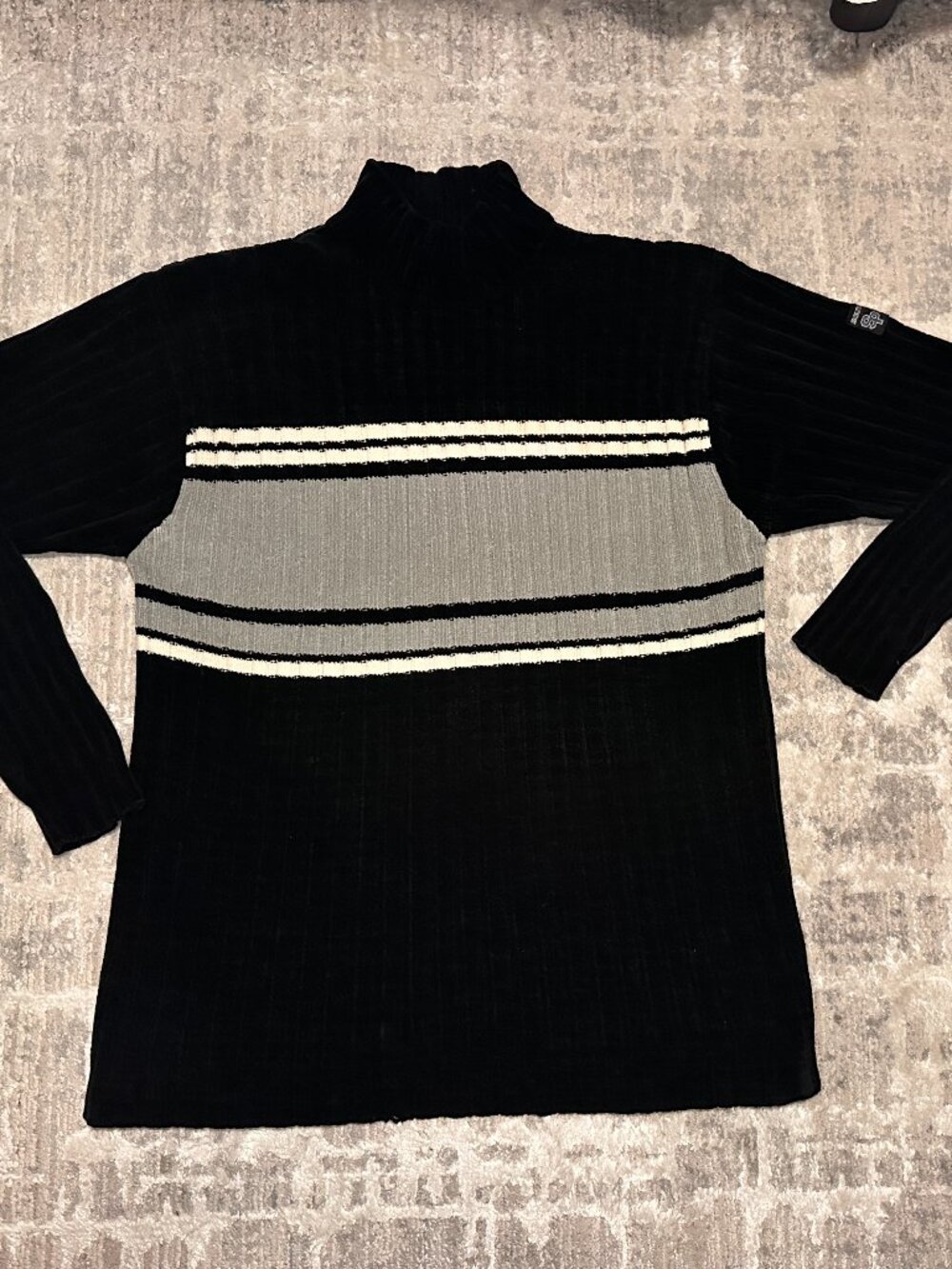 Vintage Y2K South Pole Sweater Mens 2XL Mock Turtleneck Striped Rib Grey Black